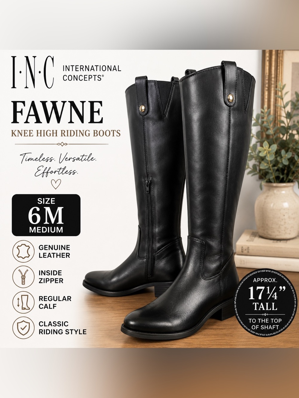 INC International Concepts Black Knee High Fawne Riding Boots